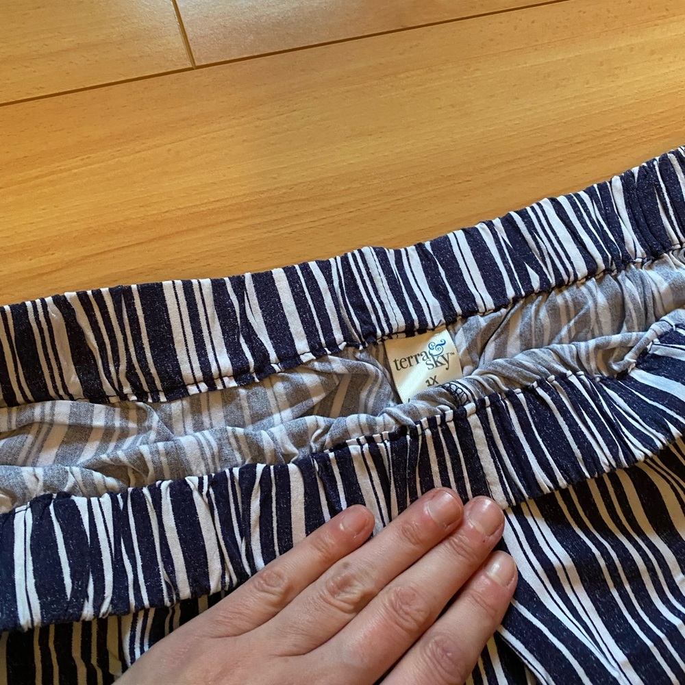 Terra & Sky Navy and White Cropped Wide Leg Pants slide-on Stripes Tie Belt 1X - Picture 6 of 9